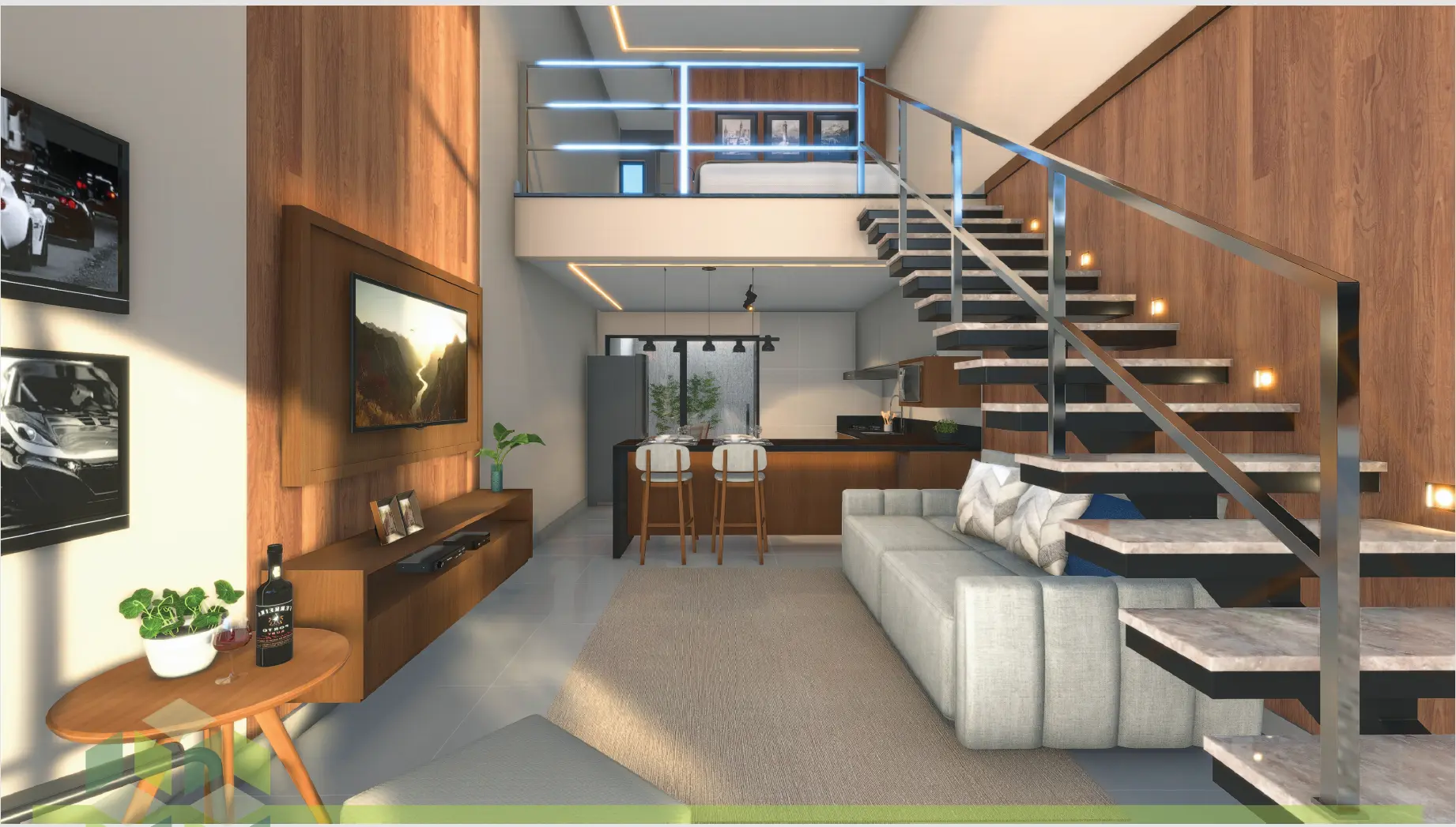 Projeção do empreendimento: Sala de estar com mezanino
