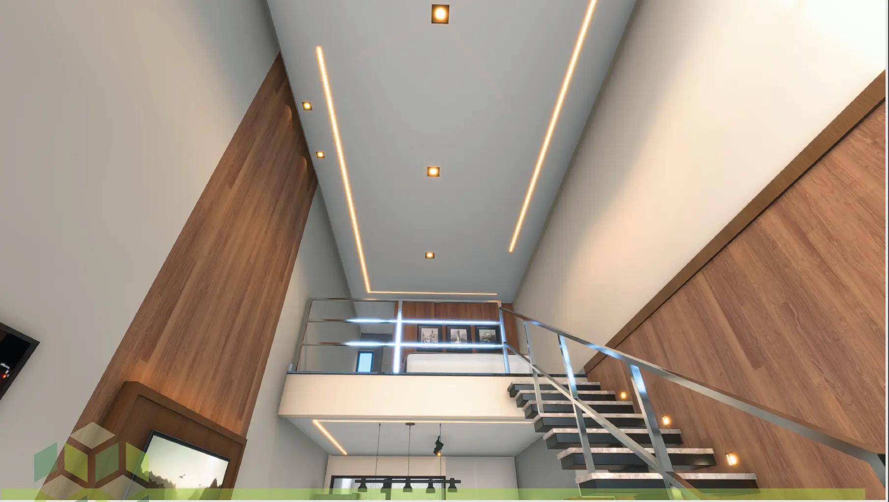 Projeção do empreendimento: Pé-direito duplo e iluminação em LED