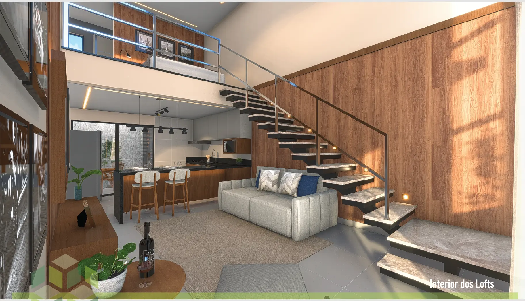 Projeção do empreendimento: Interior do loft duplex — 56 m²