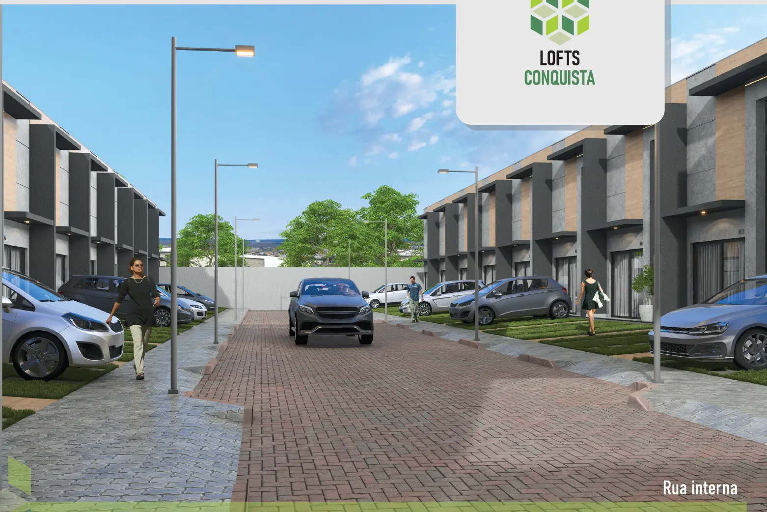 Projeção do empreendimento: Rua interna dos lofts