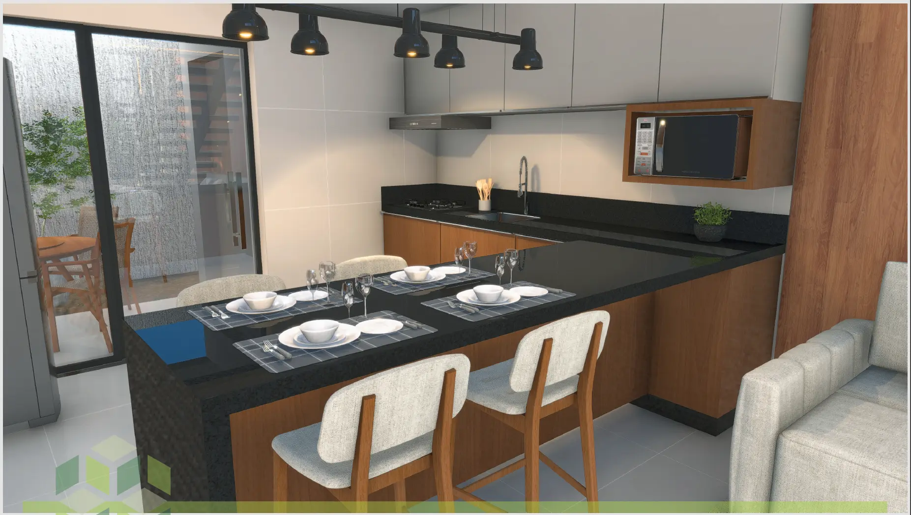 Projeção do empreendimento: Cozinha equipada com bancada em granito
